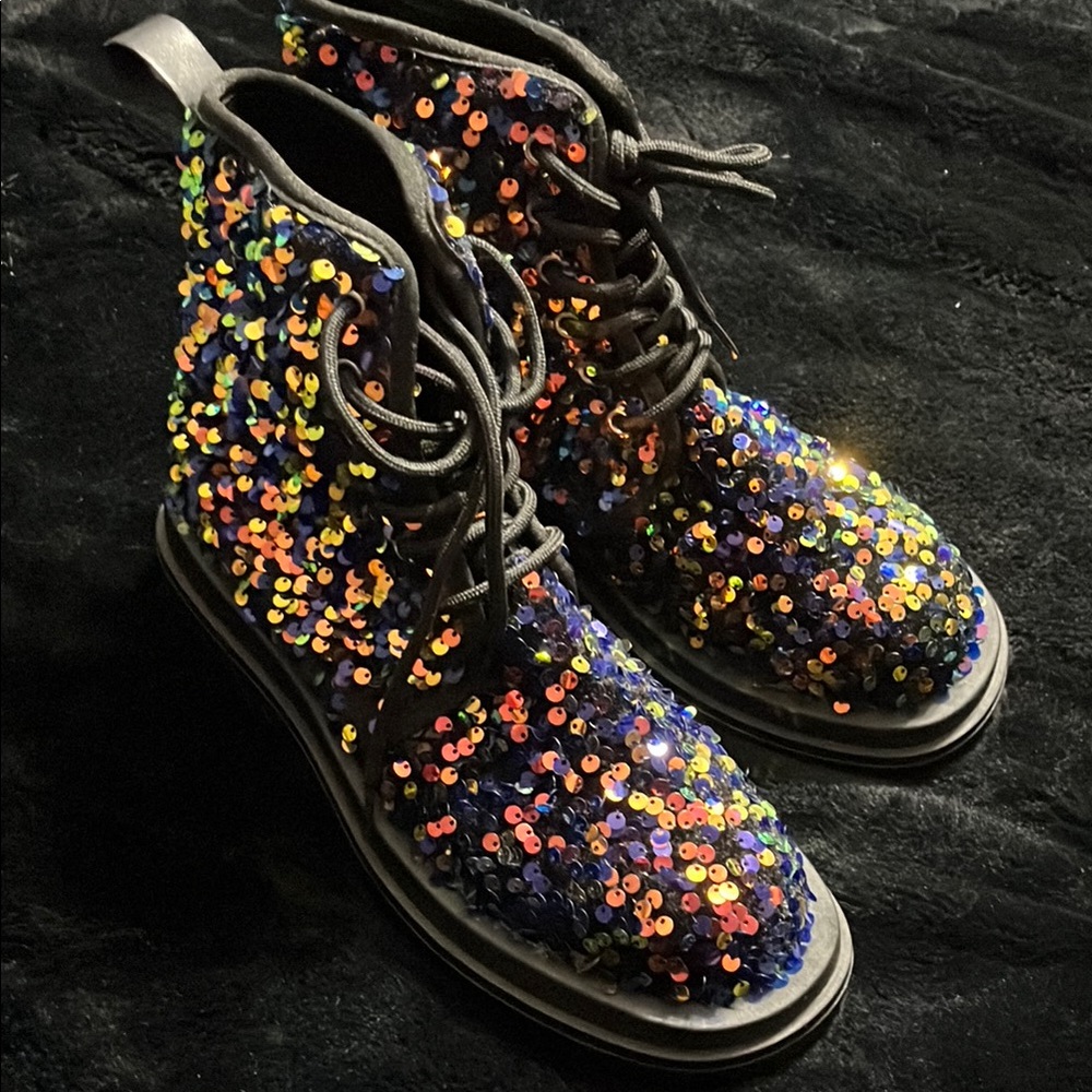 Y2K Sequin Embellished Combat Boots 8.5 M